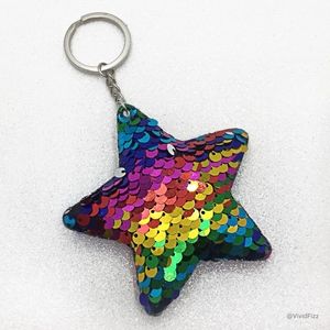 Rainbow Star Keychain, multicolor sequins